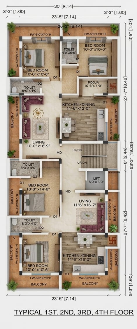 Typical 1st to 4th floor layout plan