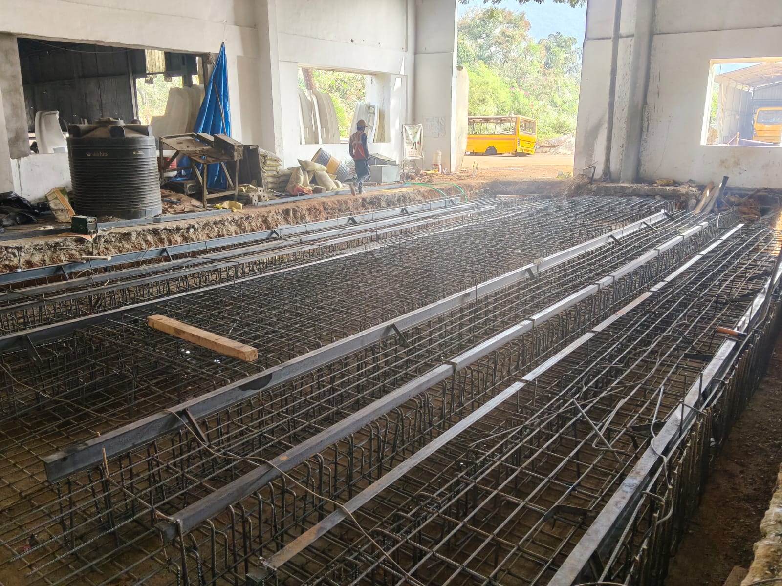 Foundation grid reinforcement at construction site in Belagavi